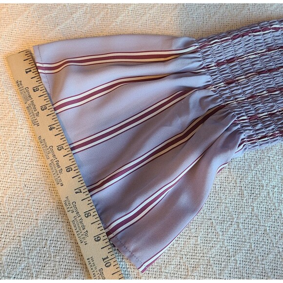 Candie's XL Purple Pop Stripe Smocked Marilyn Top Milk Maid Bell Sleeve Ruffle - Picture 11 of 12